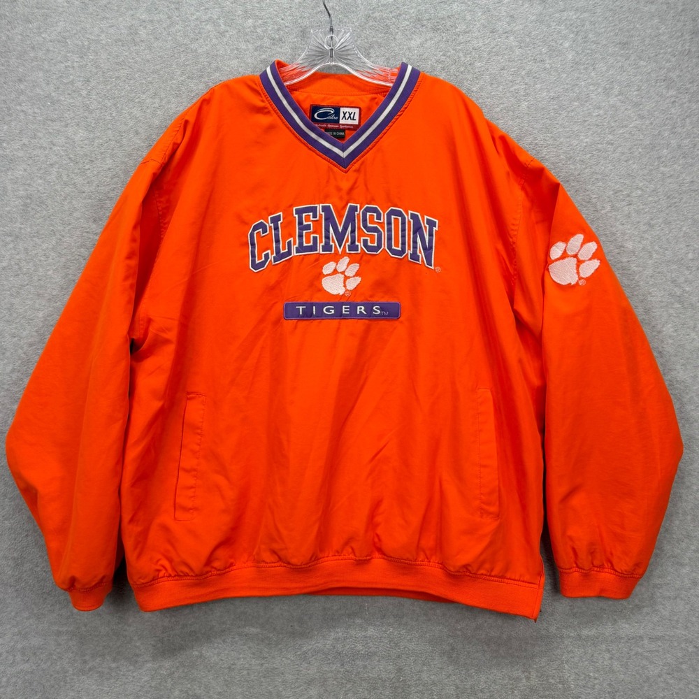 Clemson Tigers Cadre Pullover Mens‎ XXL Orange V-Neck Windbreaker Jacket NCAA